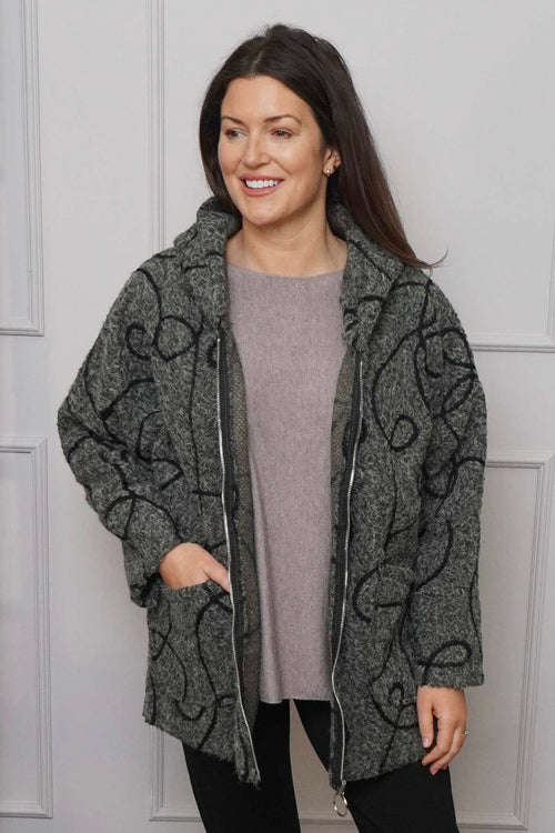 Olympia Embroidered Pattern Wool Jacket Khaki - Image 2