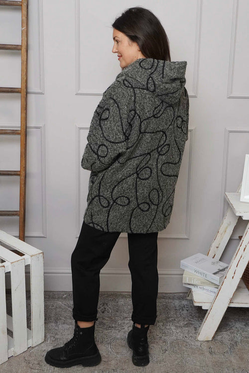 Olympia Embroidered Pattern Wool Jacket Khaki - Image 4