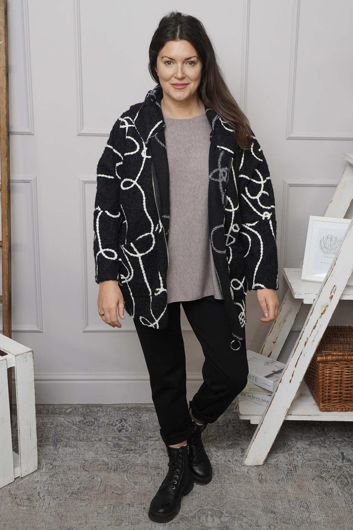 Olympia Embroidered Pattern Wool Jacket Black
