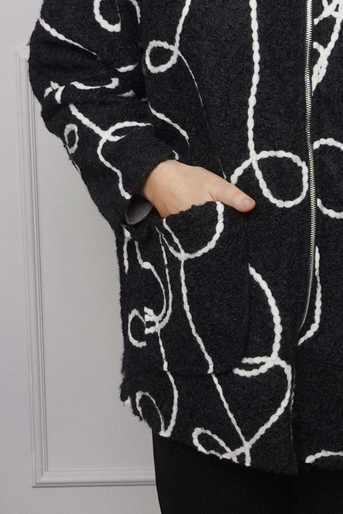 Olympia Embroidered Pattern Wool Jacket Black