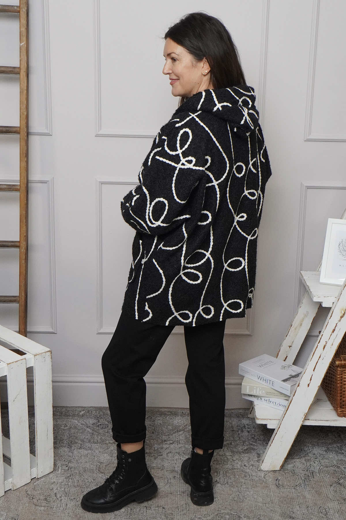 Olympia Embroidered Pattern Wool Jacket Black