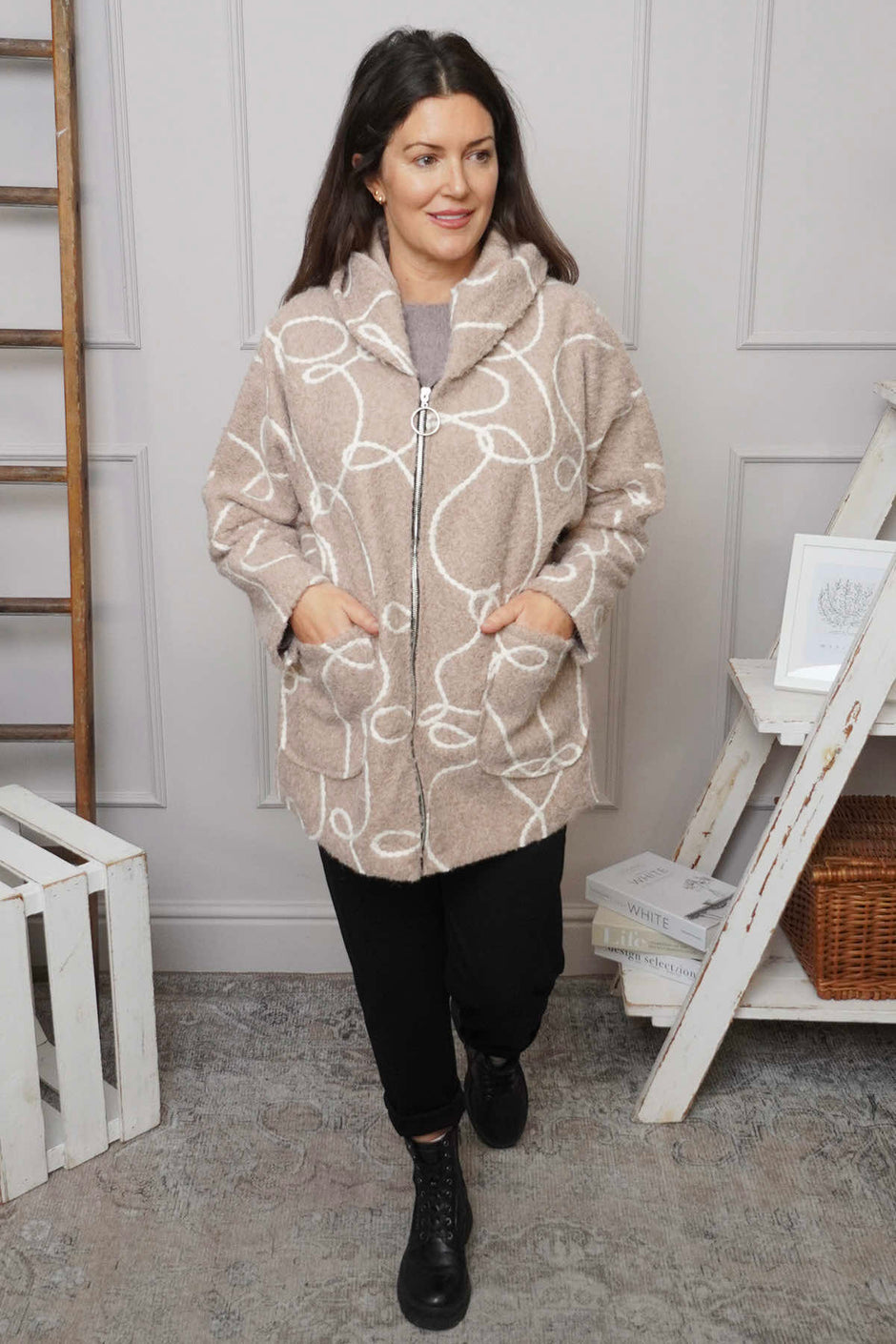 Olympia Embroidered Pattern Wool Jacket Camel