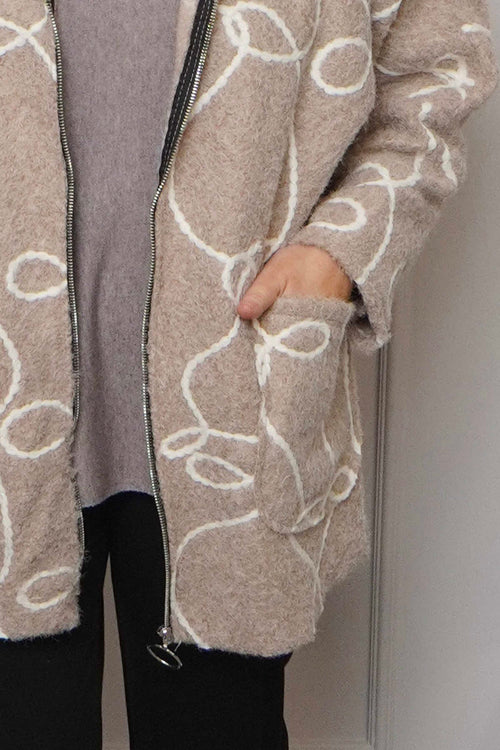 Olympia Embroidered Pattern Wool Jacket Camel - Image 3