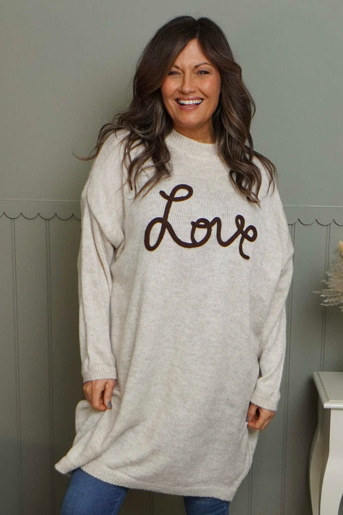 Love Knitted Jumper Dress Beige - Image 2
