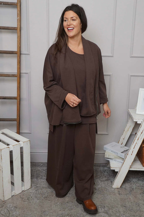 Trish Wide Leg Cotton Trousers Cocoa - Image 2