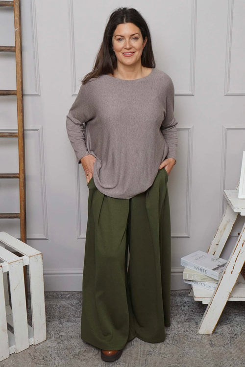 Trish Wide Leg Cotton Trousers Khaki - Image 1