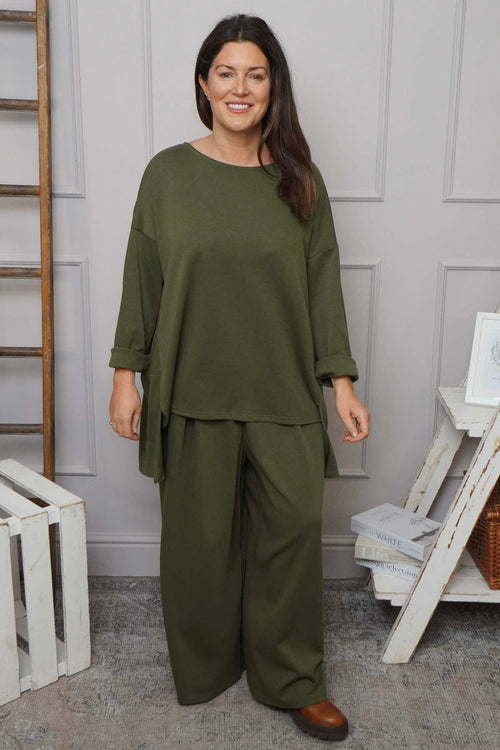 Charla Dipped Hem Cotton Top Khaki - Image 2