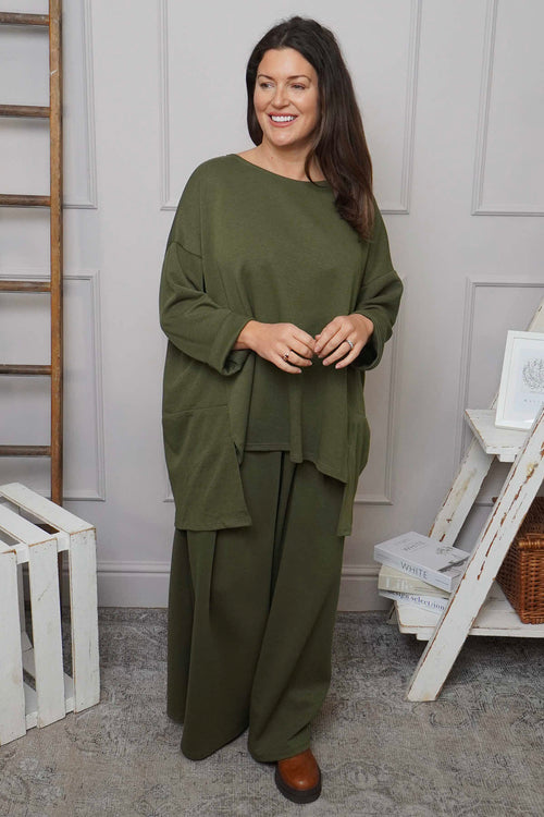 Charla Dipped Hem Cotton Top Khaki - Image 3
