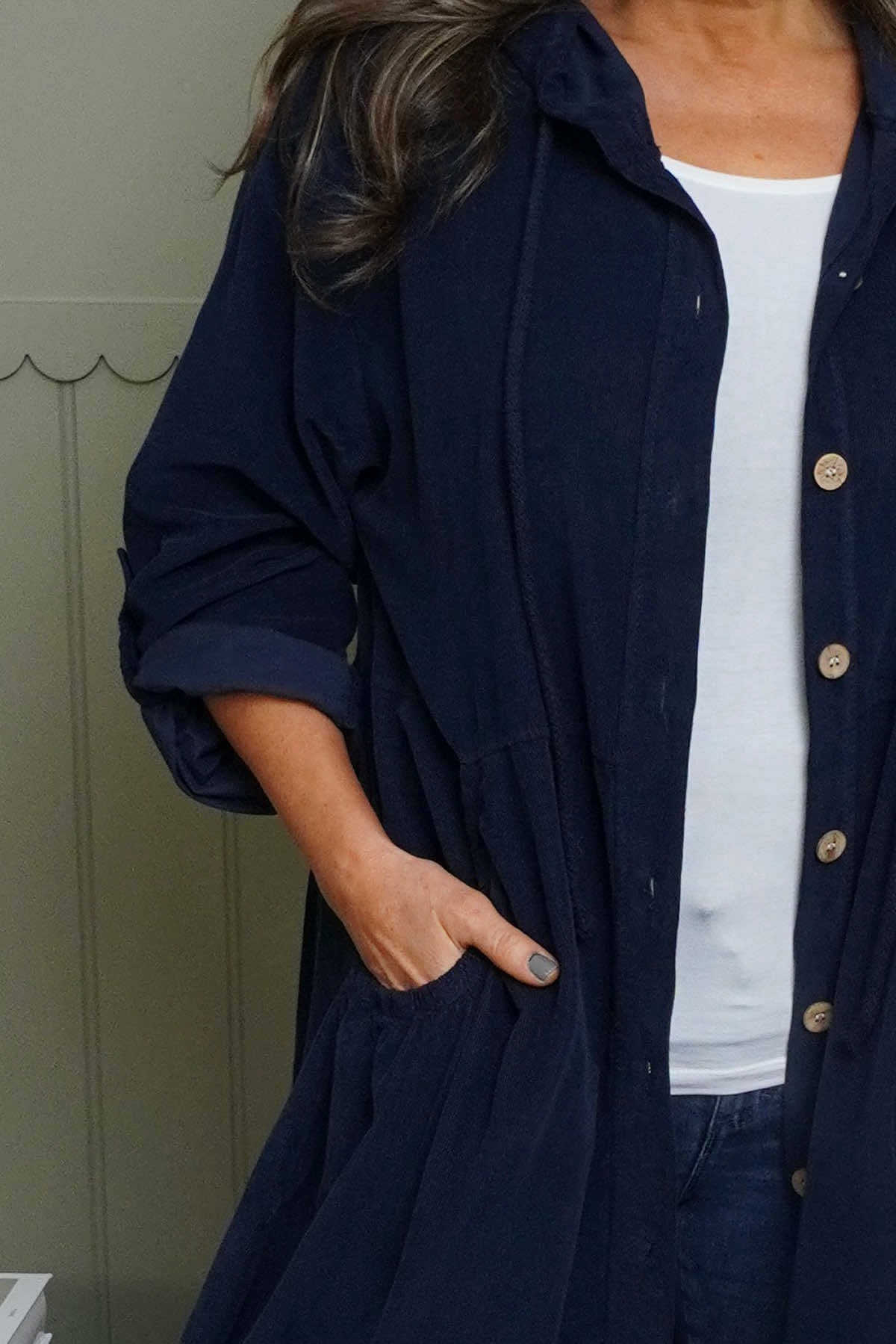 Sian Hooded Needlecord Jacket Navy