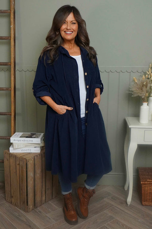 Sian Hooded Needlecord Jacket Navy - Image 1