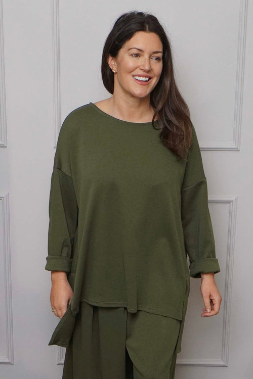 Charla Dipped Hem Cotton Top Khaki - Image 1