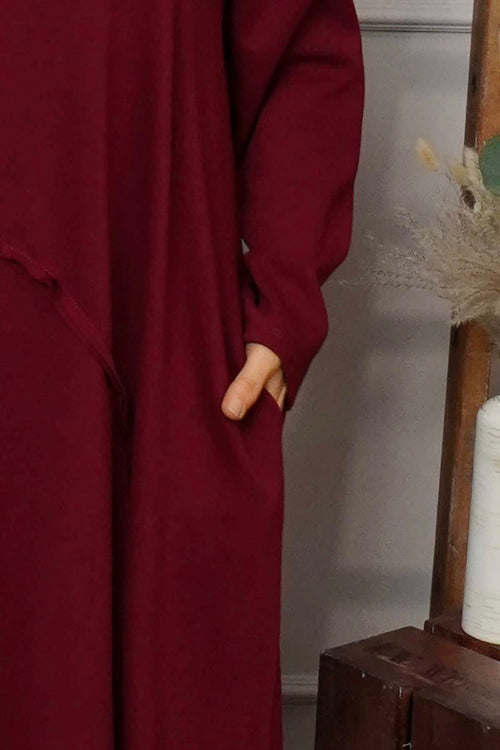 Edie Seam Detail Cotton Dress Wine - Image 3