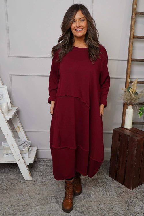 Edie Seam Detail Cotton Dress Wine - Image 2