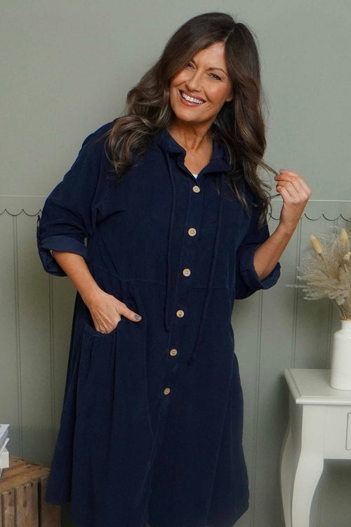 Sian Hooded Needlecord Jacket Navy - Image 2