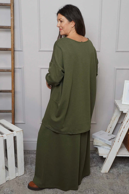 Charla Dipped Hem Cotton Top Khaki - Image 4