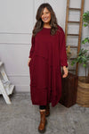 Edie Seam Detail Cotton Dress Wine
