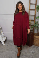 Edie Seam Detail Cotton Dress Wine Wine - Edie Seam Detail Cotton Dress Wine