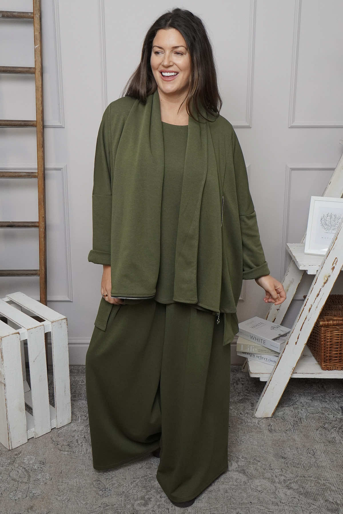 Charla Dipped Hem Cotton Top Khaki