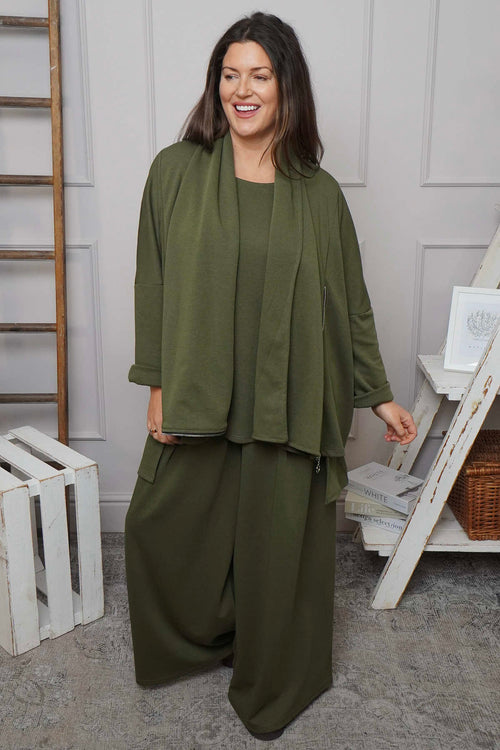 Trish Wide Leg Cotton Trousers Khaki - Image 2