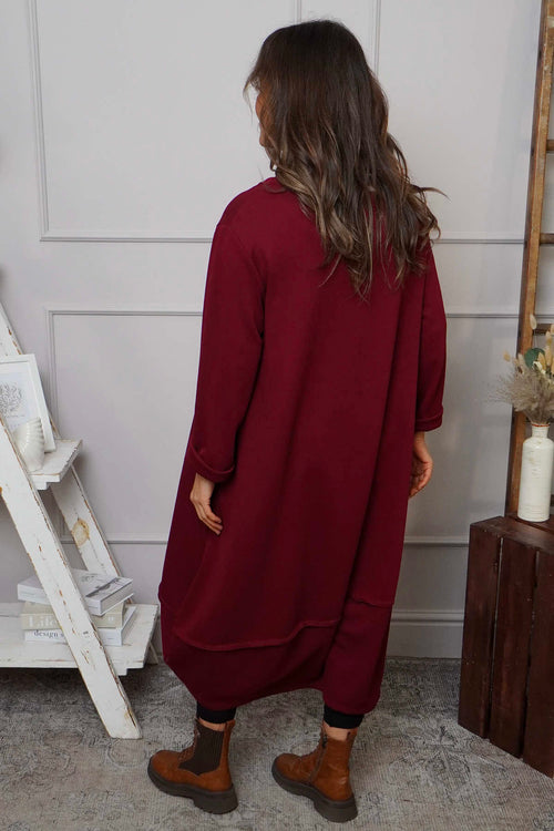Edie Seam Detail Cotton Dress Wine - Image 4