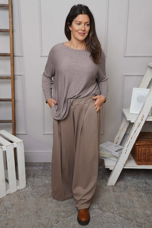 Trish Wide Leg Cotton Trousers Mocha - Image 1