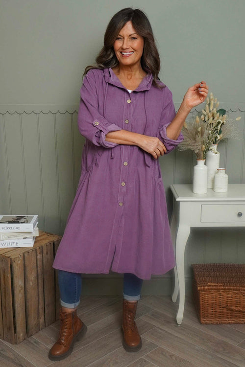 Sian Hooded Needlecord Jacket Purple - Image 1