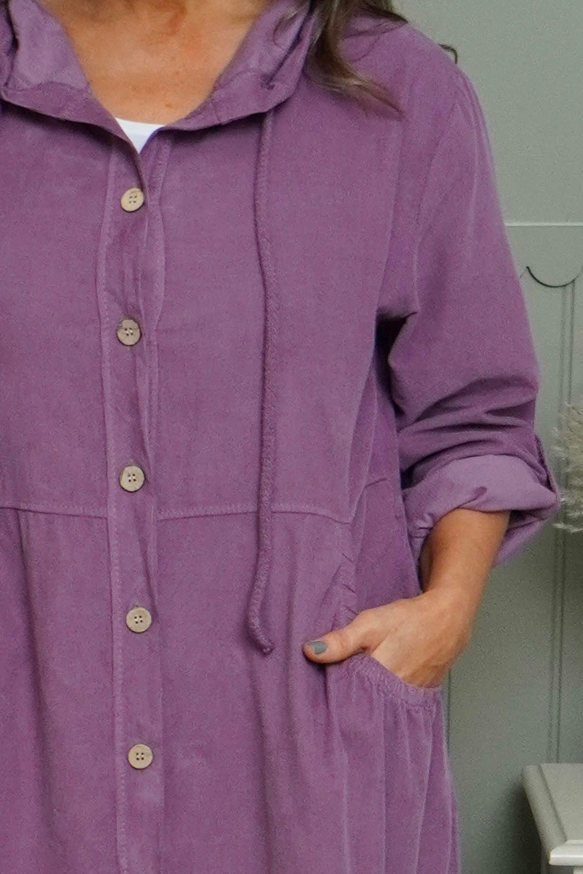 Sian Hooded Needlecord Jacket Purple