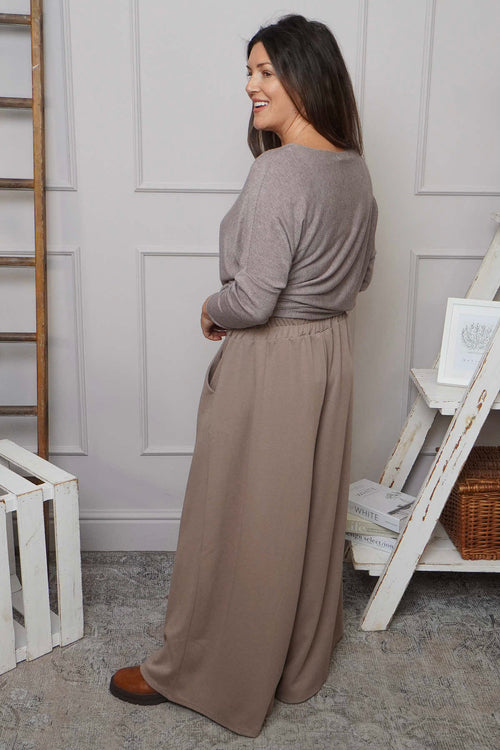 Trish Wide Leg Cotton Trousers Mocha - Image 4