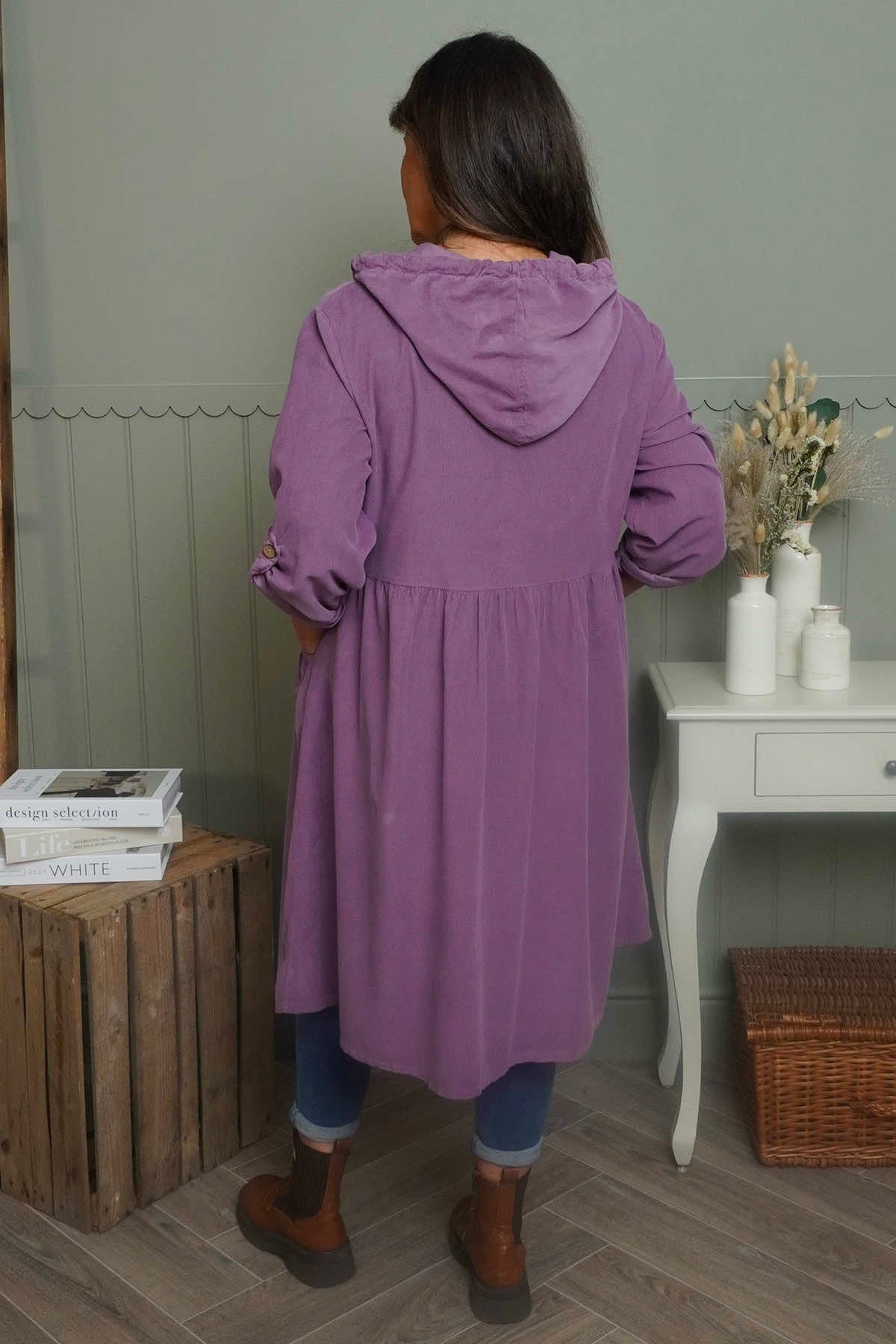Sian Hooded Needlecord Jacket Purple
