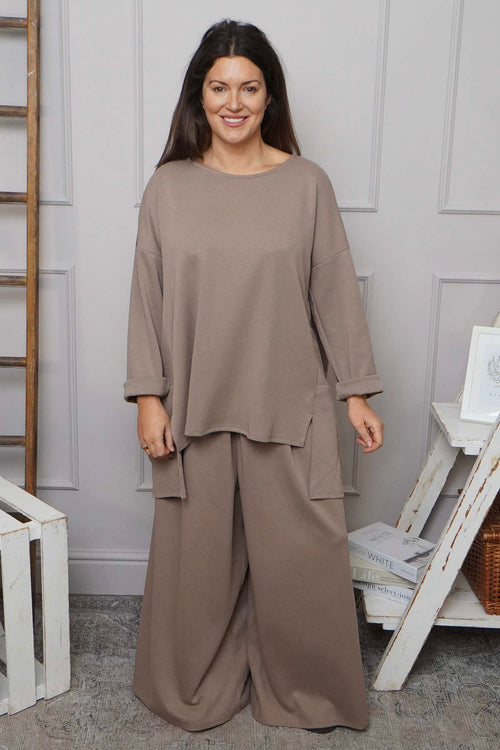 Charla Dipped Hem Cotton Top Mocha - Image 2