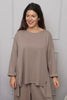 Charla Dipped Hem Cotton Top Mocha