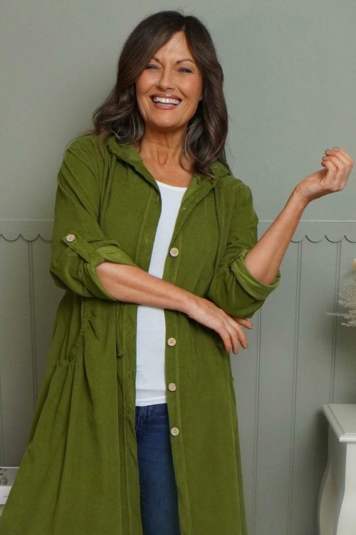 Sian Hooded Needlecord Jacket Olive - Image 2