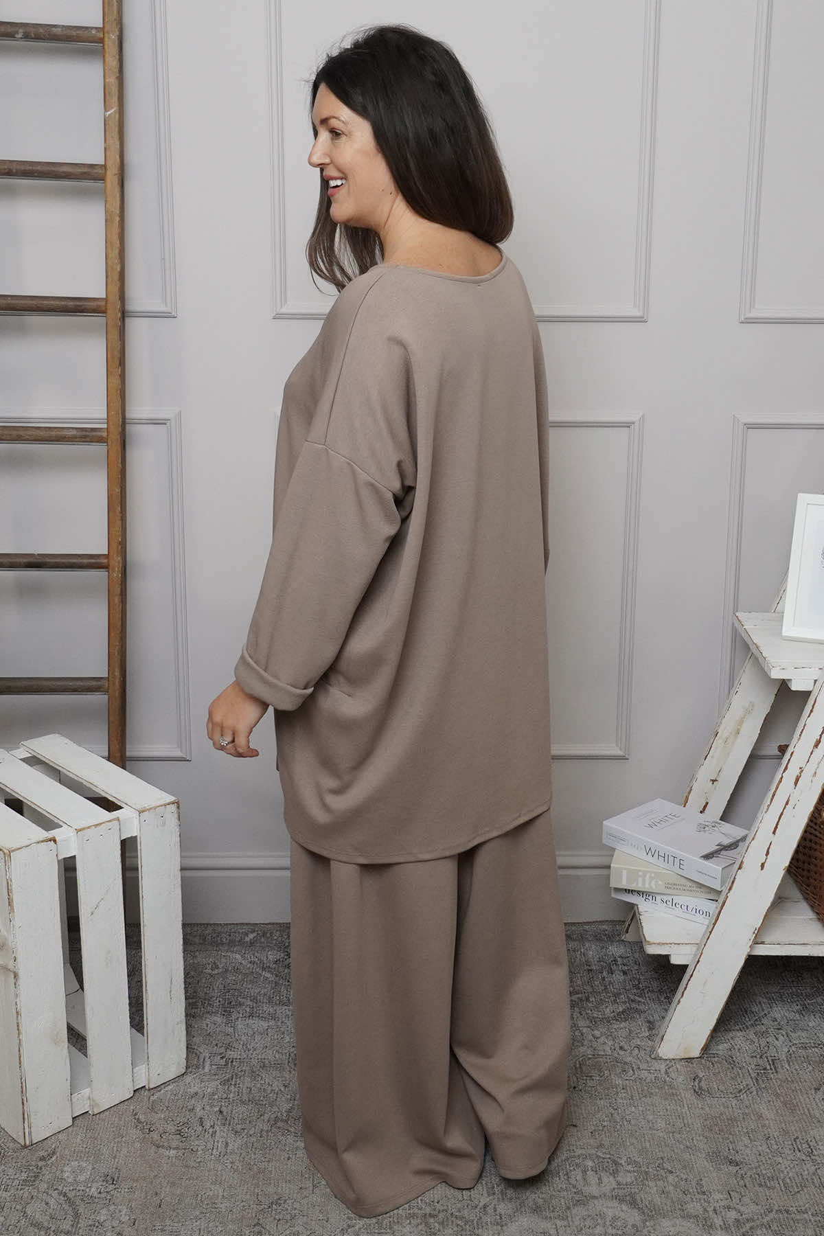 Charla Dipped Hem Cotton Top Mocha
