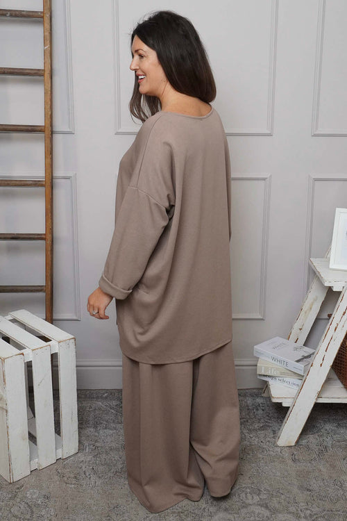 Charla Dipped Hem Cotton Top Mocha - Image 5