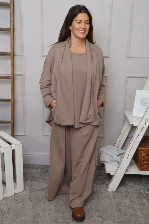 Trish Wide Leg Cotton Trousers Mocha - Image 2