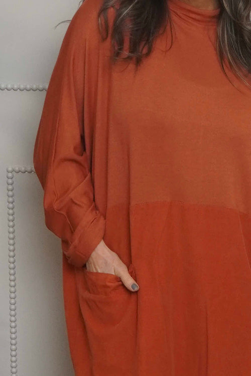 Libby Cowl Neck Cotton Dress Burnt Orange - Image 3