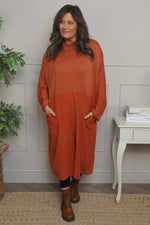 Libby Cowl Neck Cotton Dress Burnt Orange Burnt Orange - Libby Cowl Neck Cotton Dress Burnt Orange