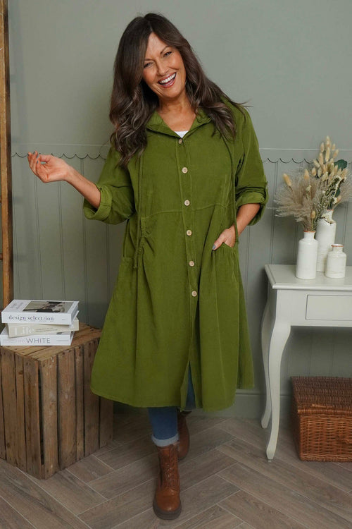 Sian Hooded Needlecord Jacket Olive - Image 1