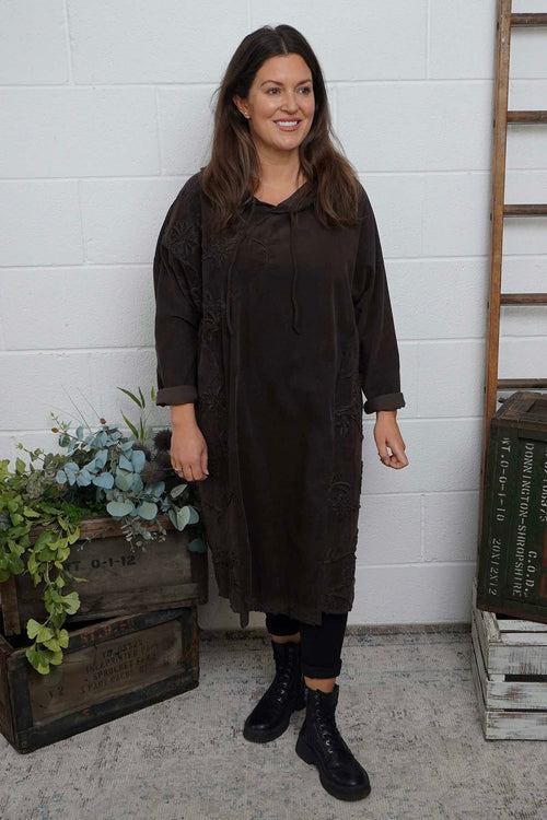 Devyn Hooded Needlecord Dress Cocoa - Image 1