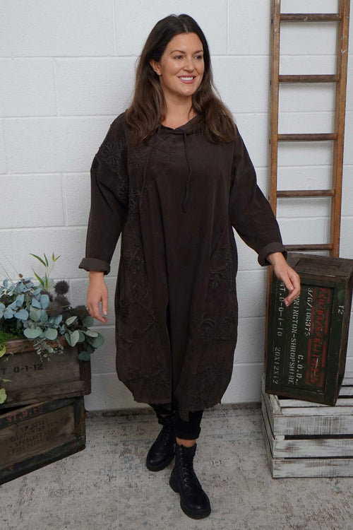Devyn Hooded Needlecord Dress Cocoa - Image 2