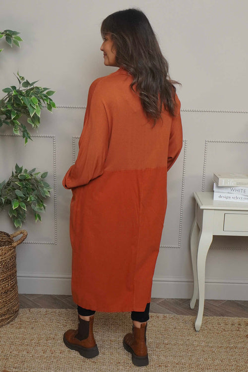 Libby Cowl Neck Cotton Dress Burnt Orange - Image 4