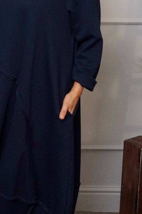 Edie Seam Detail Cotton Dress Navy - Image 3