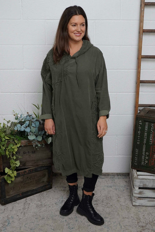 Devyn Hooded Needlecord Dress Khaki - Image 2