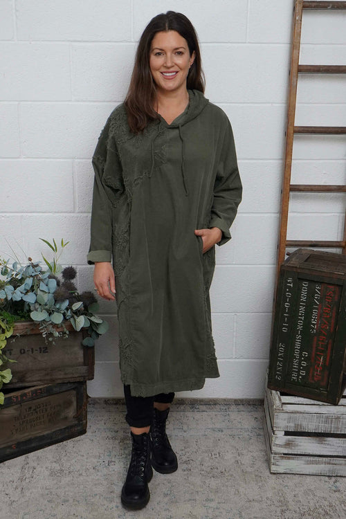 Devyn Hooded Needlecord Dress Khaki - Image 1