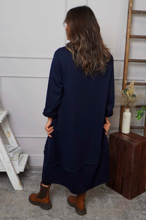 Edie Seam Detail Cotton Dress Navy - Image 4