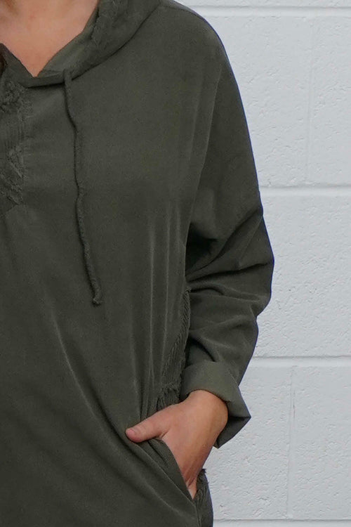 Devyn Hooded Needlecord Dress Khaki - Image 3