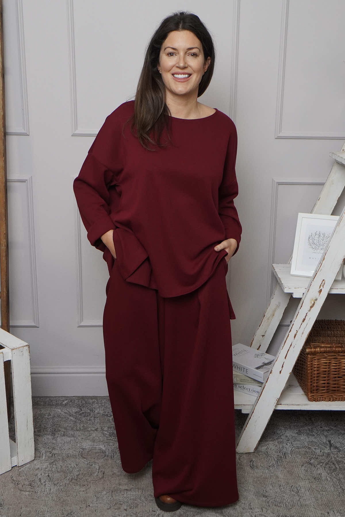 Charla Dipped Hem Cotton Top Wine