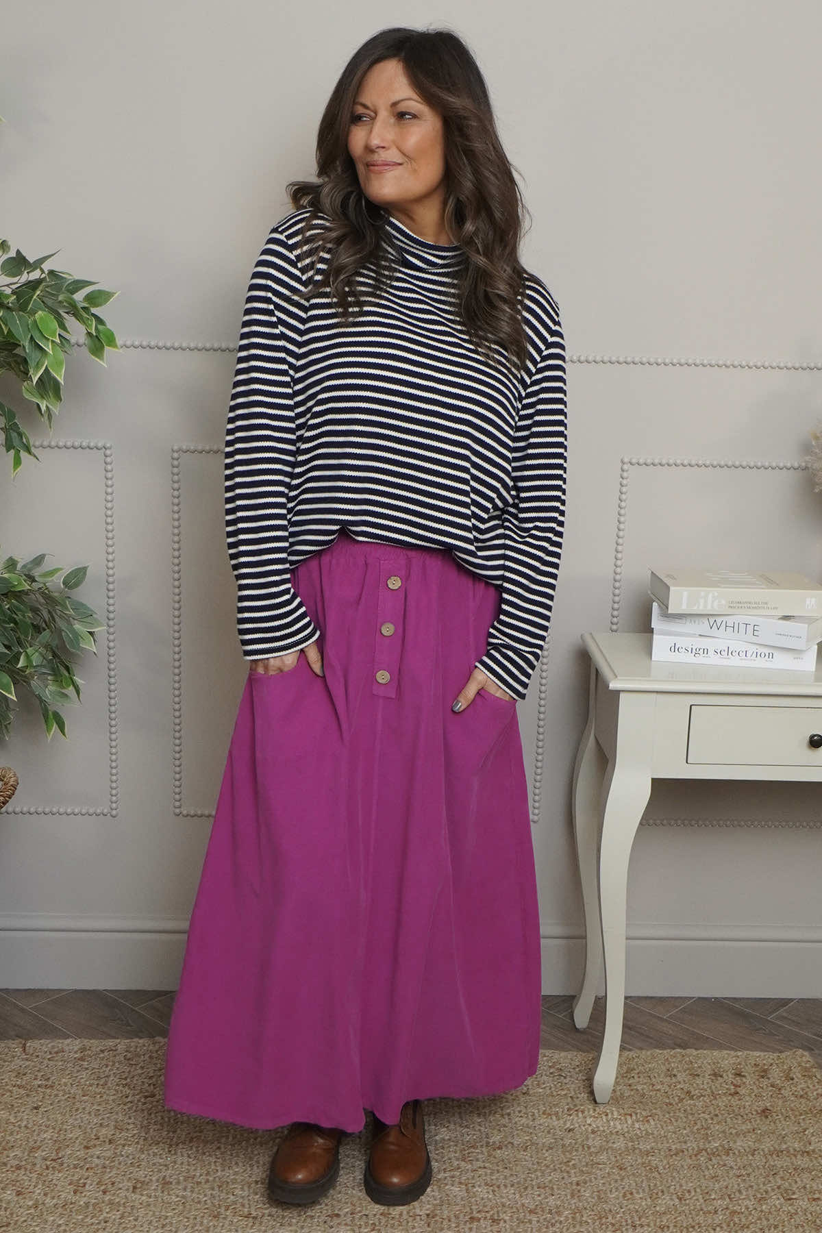 Zinnia Needlecord Skirt Berry