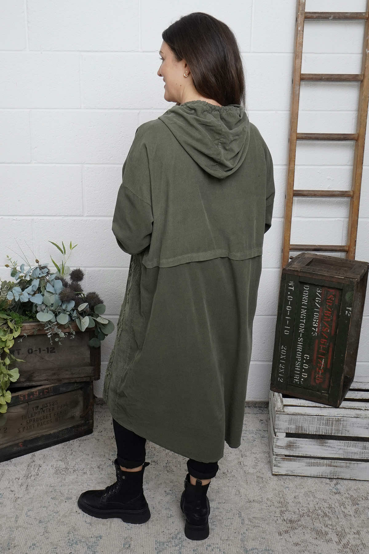 Devyn Hooded Needlecord Dress Khaki