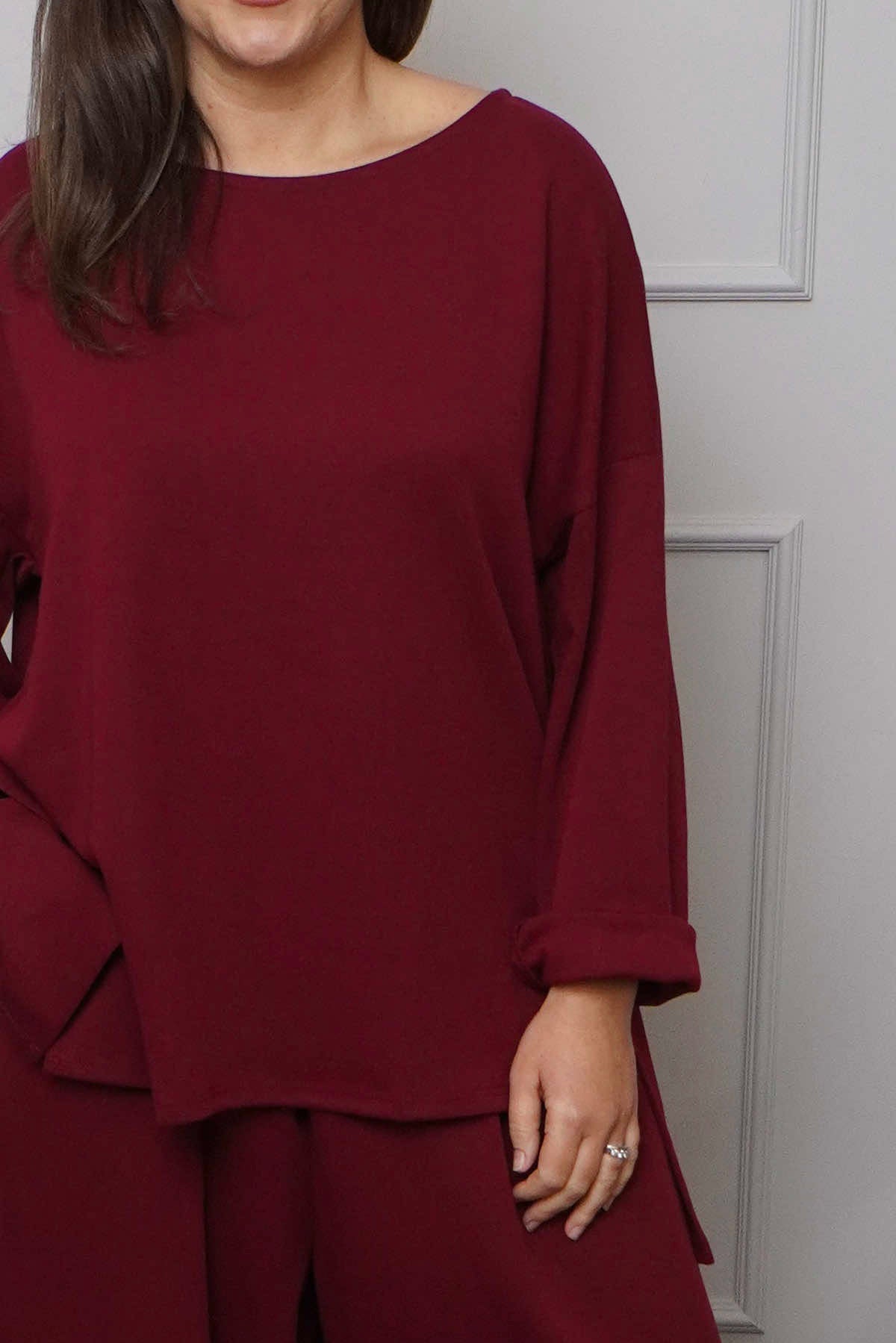 Charla Dipped Hem Cotton Top Wine